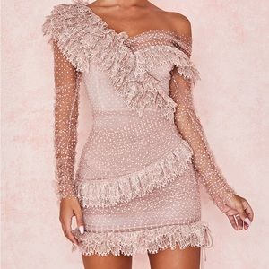 New HOUSE OF CB 'Sorrel' Blush Tulle Lace Frill Mini Dress S
